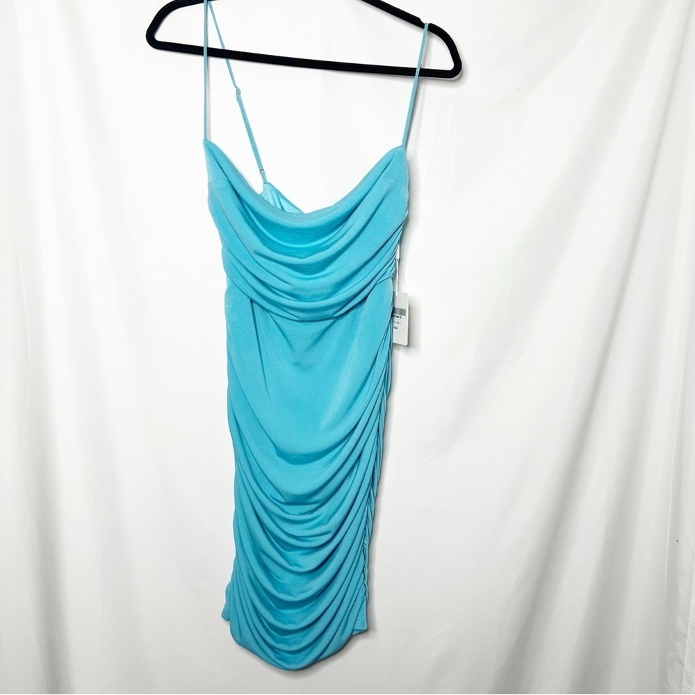 NEW with tags Selfie Leslie Shea Square Neckline Ocean Blue Ruched Dress Size L - Picture 4 of 9